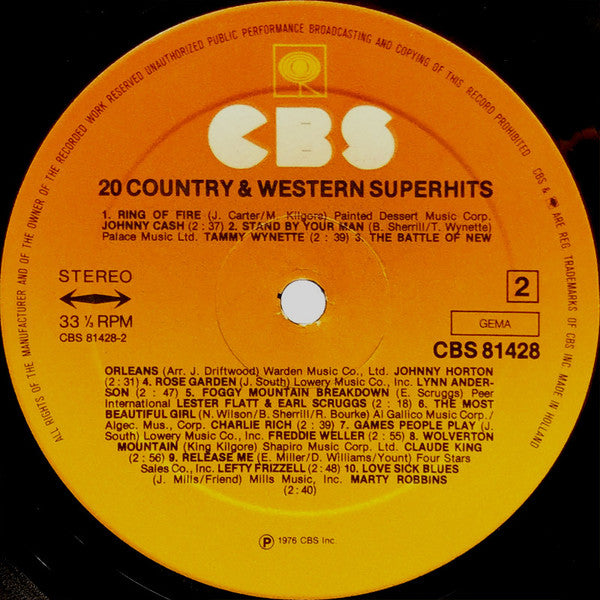 Various : 20 Country & Western Superhits (LP, Comp)