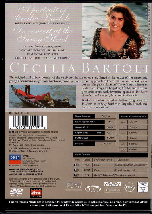 Cecilia Bartoli : A Portrait, The Original Documentary Film Of Cecilia Bartoli / In Concert At The Savoy Hotel (DVD-V, Multichannel, All)