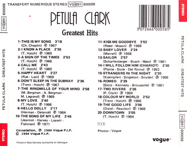 Petula Clark : Greatest Hits (CD, Comp, RE)