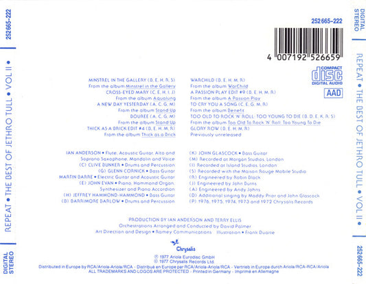 Jethro Tull : Repeat - The Best Of Jethro Tull - Vol. II  (CD, Comp, RE)