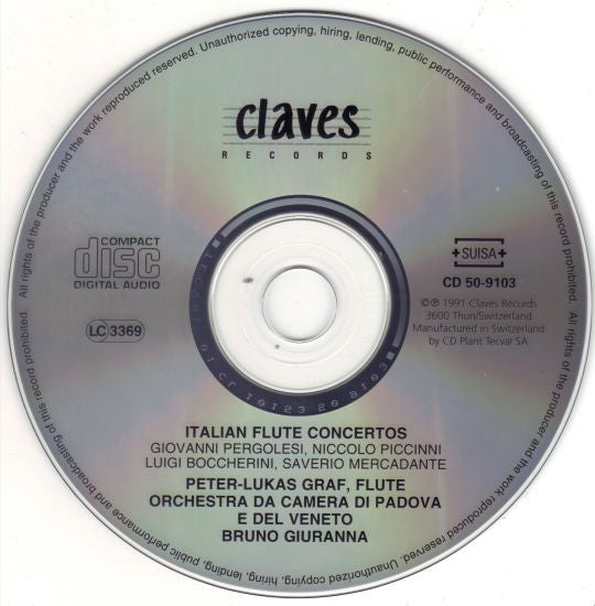 Giovanni Battista Pergolesi, Niccolò Piccinni, Luigi Boccherini, Giuseppe Saverio Mercadante, Peter-Lukas Graf, Orchestra Di Padova E Del Veneto, Bruno Giuranna : Italian Flute Concertos (CD, Album)