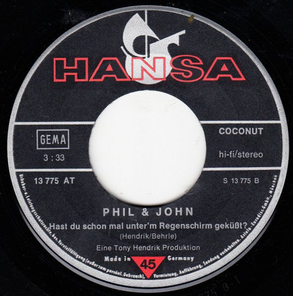 Phil & John : Wo Warst Du Heut' Nacht Mein Schönes Kind (7", Single)