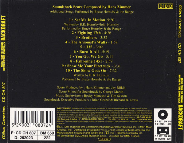 Hans Zimmer , Additional Songs Performed By Bruce Hornsby And The Range : Backdraft (Music From The Original Motion Picture Soundtrack) (CD, Album)