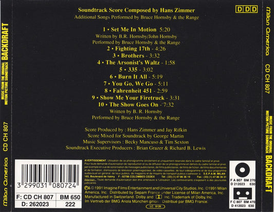Hans Zimmer , Additional Songs Performed By Bruce Hornsby And The Range : Backdraft (Music From The Original Motion Picture Soundtrack) (CD, Album)