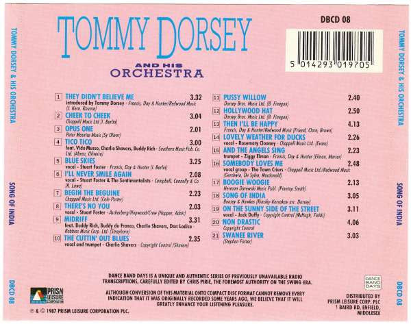 Tommy Dorsey And His Orchestra : Song Of India (CD, Comp)