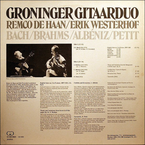 The Groningen Guitar Duo - Remco De Haan & Erik Westerhof - Johann Sebastian Bach / Johannes Brahms / Isaac Albéniz / Pierre Petit : Bach / Brahms / Albeniz / Petit (LP, Album)