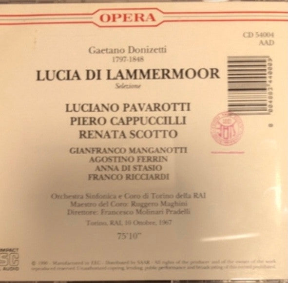 Gaetano Donizetti, Luciano Pavarotti, Piero Cappuccilli, Renata Scotto : Lucia (CD, Album)