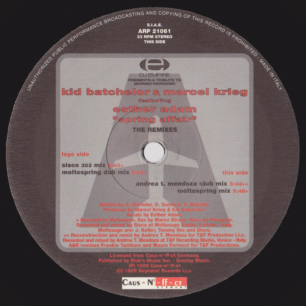 Kid Batchelor Vs. Marcel Krieg Featuring Esther Adam : Spring Affair - The Remixes (12", EP)