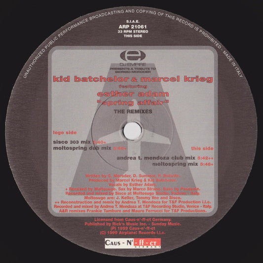 Kid Batchelor Vs. Marcel Krieg Featuring Esther Adam : Spring Affair - The Remixes (12", EP)