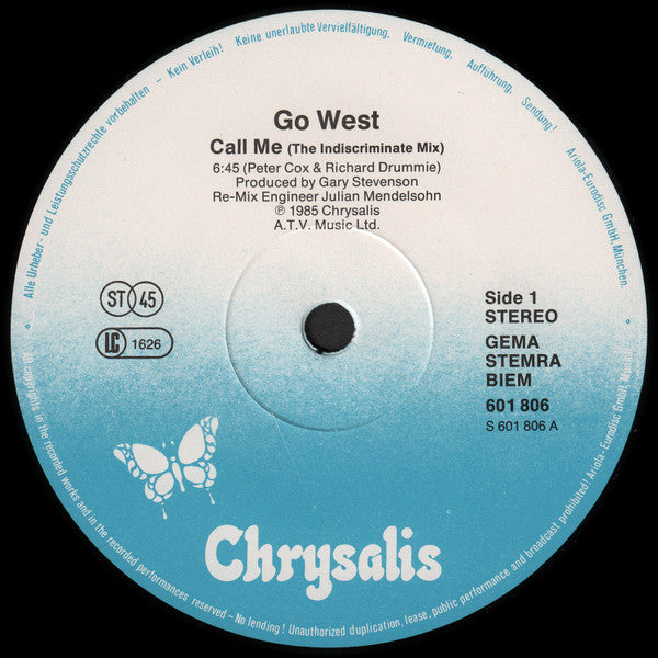 Go West : Call Me (The Indiscriminate Mix) (12", Maxi)