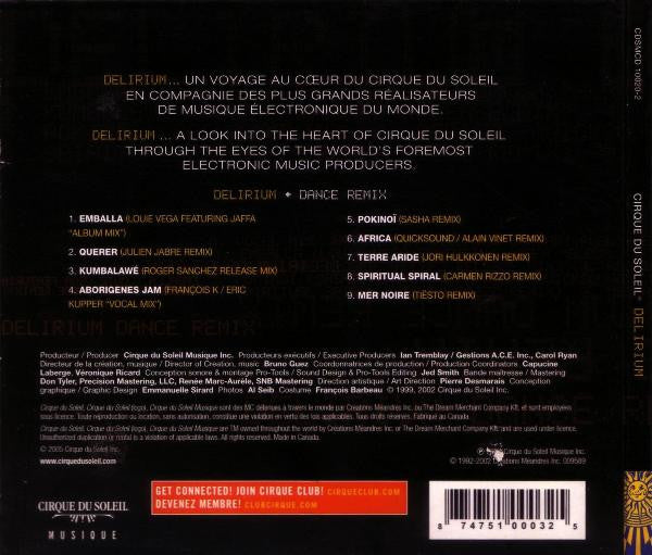 Cirque Du Soleil : Delirium: Dance Remix (CD, Album)