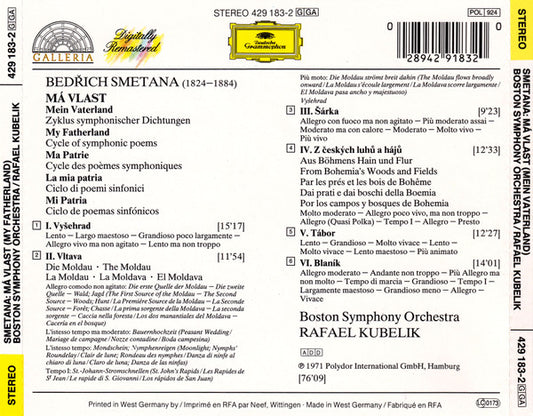 Bedřich Smetana / Boston Symphony Orchestra, Rafael Kubelik : Má Vlast = Mein Vaterland = My Fatherland = Ma Patrie (CD, Album, RE, RM)