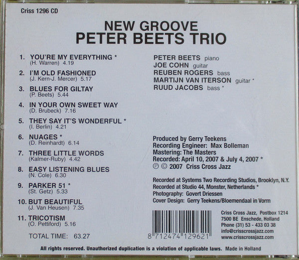 Peter Beets, Peter Beets Trio : New Groove (CD, Album)
