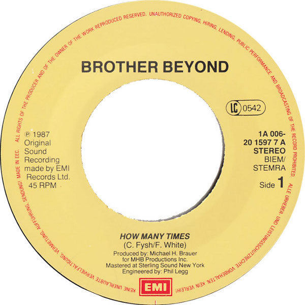 Brother Beyond : How Many Times (7", Single)