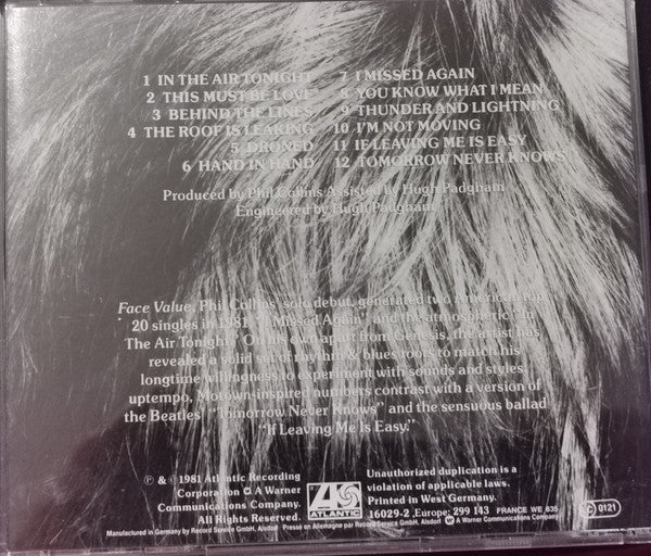 Phil Collins : Face Value (CD, Album, RE)