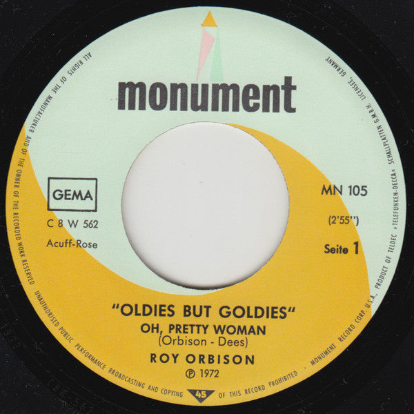 Roy Orbison : Oh, Pretty Woman / Only The Lonely (7", Single)