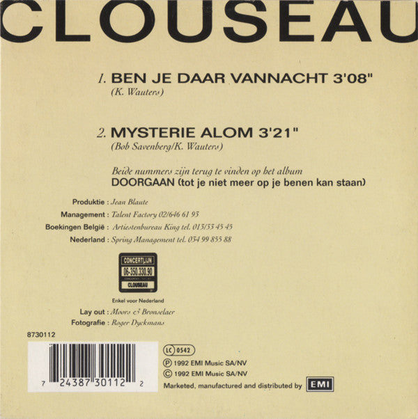 Clouseau : Ben Je Daar Vannacht (CD, Single, Car)