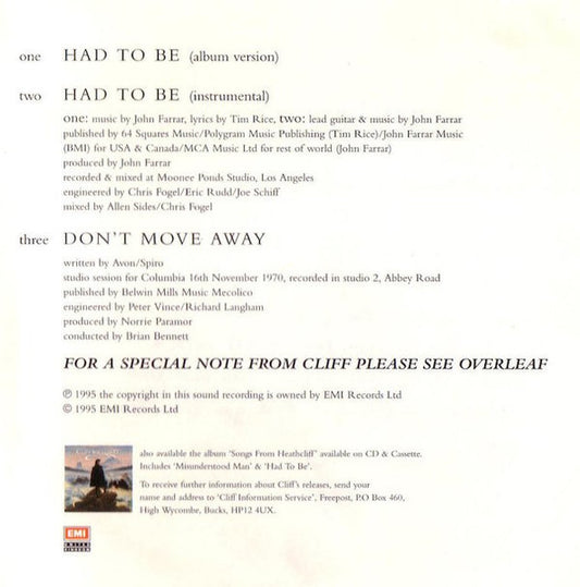 Cliff Richard, Olivia Newton-John : Had To Be (CD, Single, CD2)