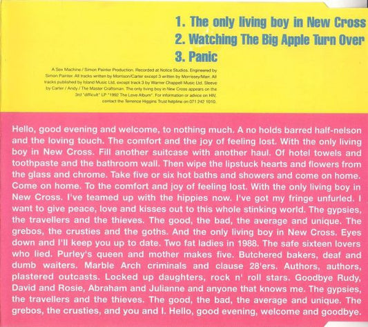 Carter The Unstoppable Sex Machine : The Only Living Boy In New Cross (CD, Single)