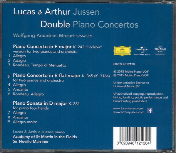 Wolfgang Amadeus Mozart, Lucas & Arthur Jussen, The Academy Of St. Martin-in-the-Fields, Sir Neville Marriner : Double Piano Concertos (CD, Album)