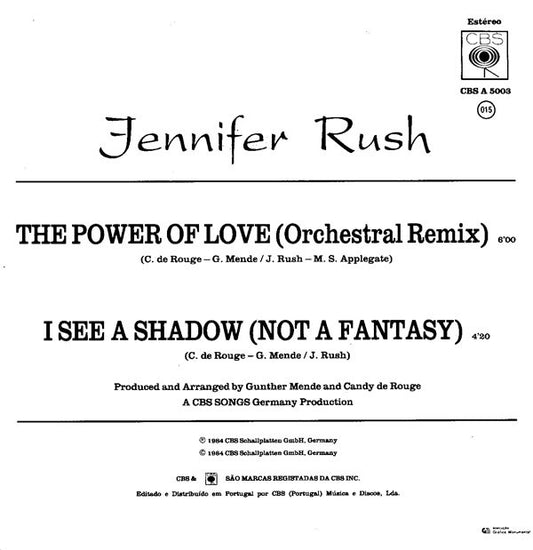 Jennifer Rush : The Power Of Love (Orchestral Remix) (7", Single)