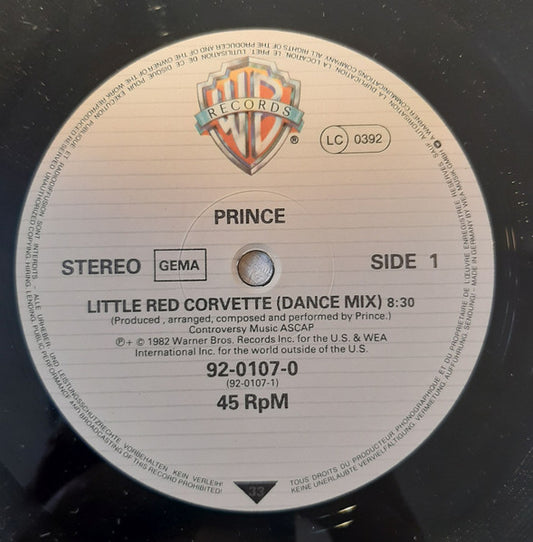 Prince : Little Red Corvette (Dance Mix) (12", Maxi, Ltd, LC )