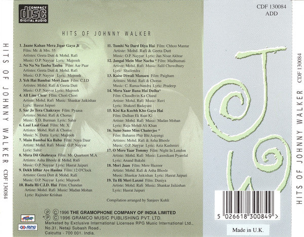 Various : Hits Of Johnny Walker (CD, Comp)