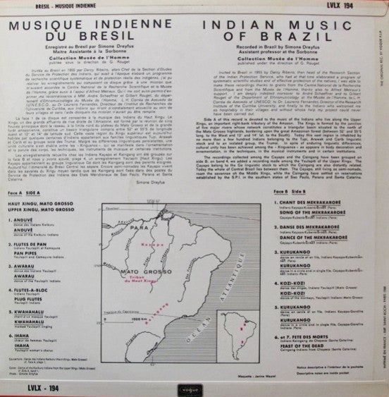 Various / Simone Dreyfus-Roche : Musique Indienne Du Brésil (LP, Album, RE)