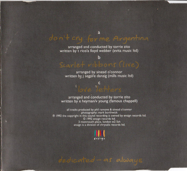 Sinéad O'Connor : Don't Cry For Me Argentina (CD, Maxi)