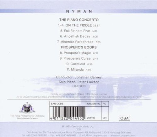 Michael Nyman - Royal Philharmonic Orchestra, Jonathan Carney, Peter Lawson : The Piano Concerto / On The Fiddle / Prospero's Books (CD)