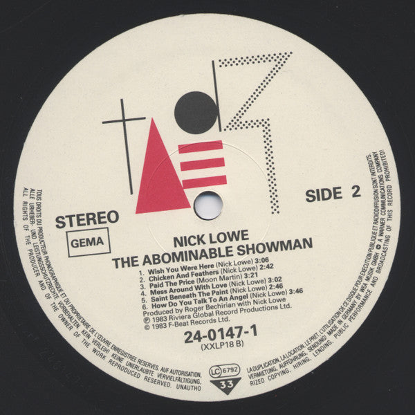 Nick Lowe : The Abominable Showman (LP, Album, GEM)