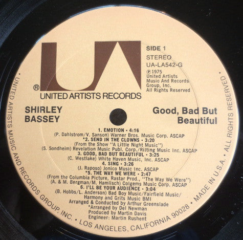 Shirley Bassey : Good, Bad But Beautiful (LP, Album)