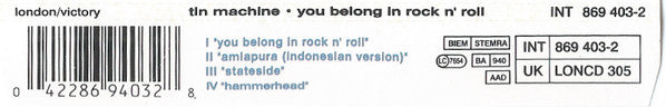 Tin Machine : You Belong In Rock N' Roll (CD, Single, Ltd)