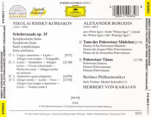Nikolai Rimsky-Korsakov - Alexander Borodin - Berliner Philharmoniker, Herbert von Karajan : Scheherazade / Polovtsian Dances (CD, RM)