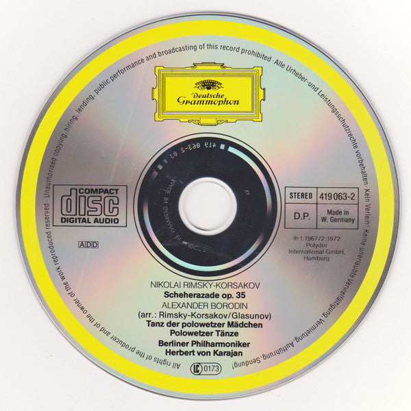 Nikolai Rimsky-Korsakov - Alexander Borodin - Berliner Philharmoniker, Herbert von Karajan : Scheherazade / Polovtsian Dances (CD, RM)