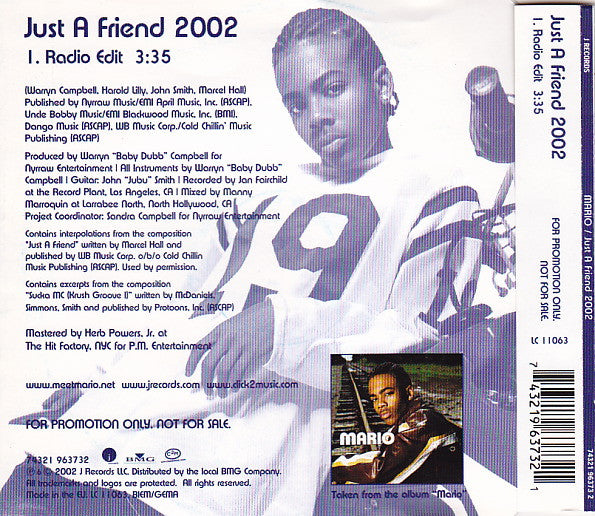 Mario : Just A Friend 2002 (CD, Single, Promo)