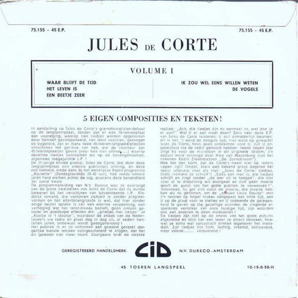 Jules de Corte : Levensliedjes Volume I (7", EP)