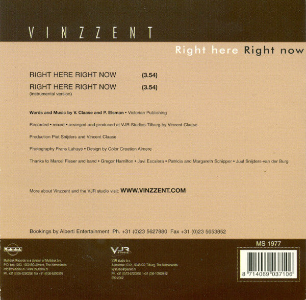 Vinzzent : Right Here Right Now (CD, Single)