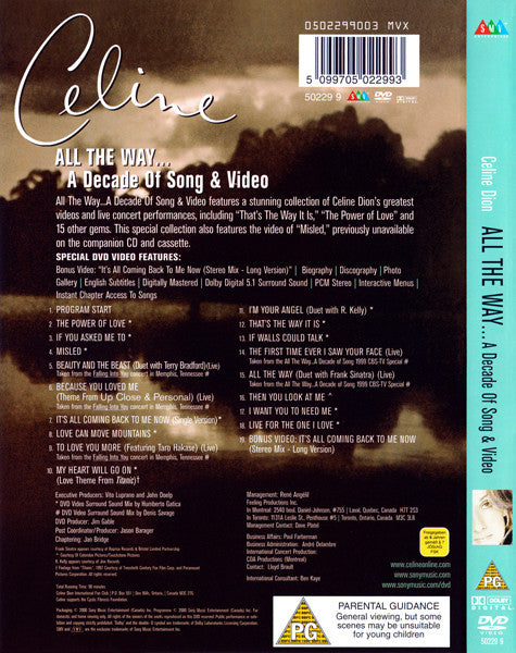 Céline Dion : All The Way... A Decade Of Song & Video (DVD, Comp)