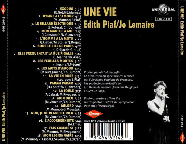 Jo Lemaire : Une Vie (Enregistrement Live Ancienne Belgique - Edith Piaf / Jo Lemaire) (CD, Album)
