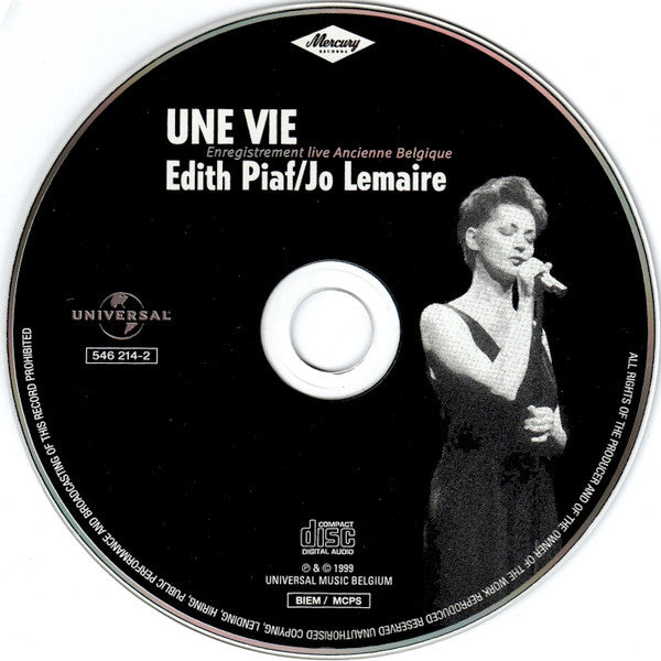 Jo Lemaire : Une Vie (Enregistrement Live Ancienne Belgique - Edith Piaf / Jo Lemaire) (CD, Album)