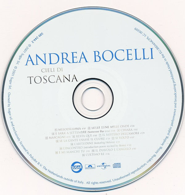 Andrea Bocelli : Cieli Di Toscana (CD, Album, RP)