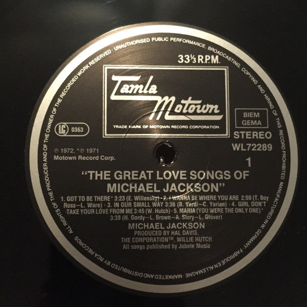 Michael Jackson : The Great Love Songs Of Michael Jackson (LP, Comp)
