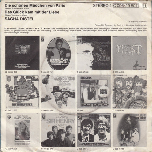 Sacha Distel : Die Schönen Mädchen Von Paris / Das Glück Kam Mit Der Liebe (7", Single)