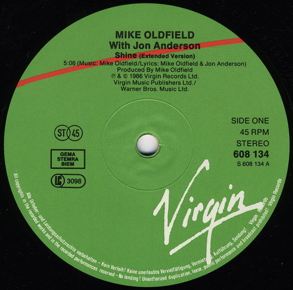 Mike Oldfield With Jon Anderson : Shine (12", Single)
