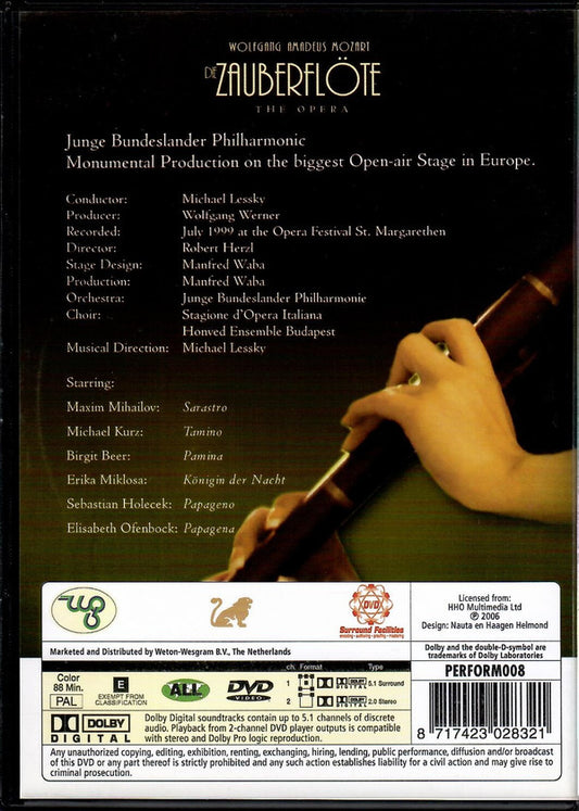 Wolfgang Amadeus Mozart, Junge Bundeslander Philharmonic, Michael Lessky, Stagione D'Opera Italiana, Honvéd Művész Együttes : Die Zauberflöte (DVD-V, Multichannel, PAL, All)