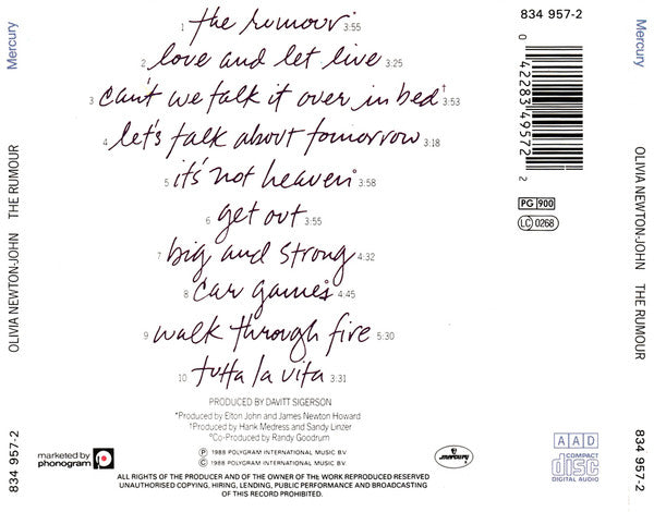 Olivia Newton-John : The Rumour (CD, Album, Pic)