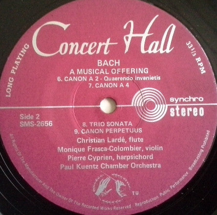 Johann Sebastian Bach, Orchestre De Chambre Paul Kuentz : Das Musikalische Opfer (L'Offrande Musicale) (LP)