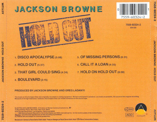 Jackson Browne : Hold Out (CD, Album, RE, RM)