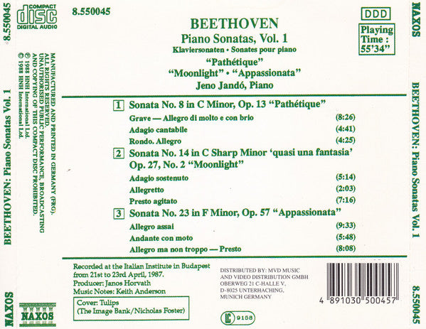 Ludwig Van Beethoven - Jenö Jandó : Piano Sonatas, Vol. 1 = Klaviersonaten = Sonates Pour Piano - "Pathétique" • "Moonlight" • "Appassionata" (CD, Album)